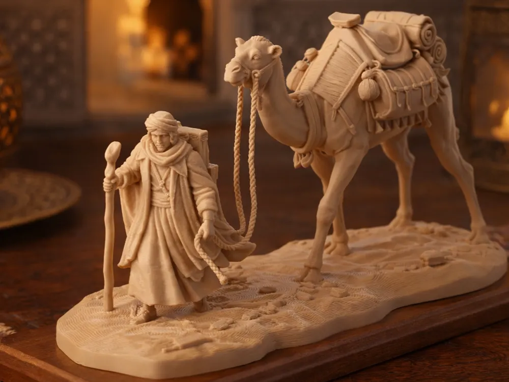 Desert Traveler with Camel Sculpture - Nomadic Art